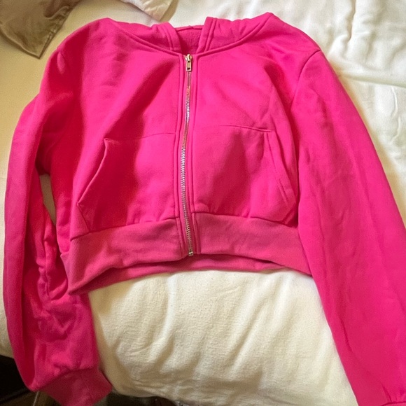 SHEIN Tops - Pink Cropped Zip-Up Hoodie